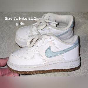 Nike Girls' White Sneakers with Light Blue Swoosh